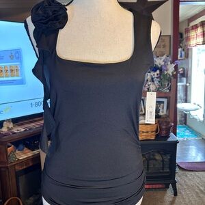 No Boundaries Black Tank Top with Floral Accent